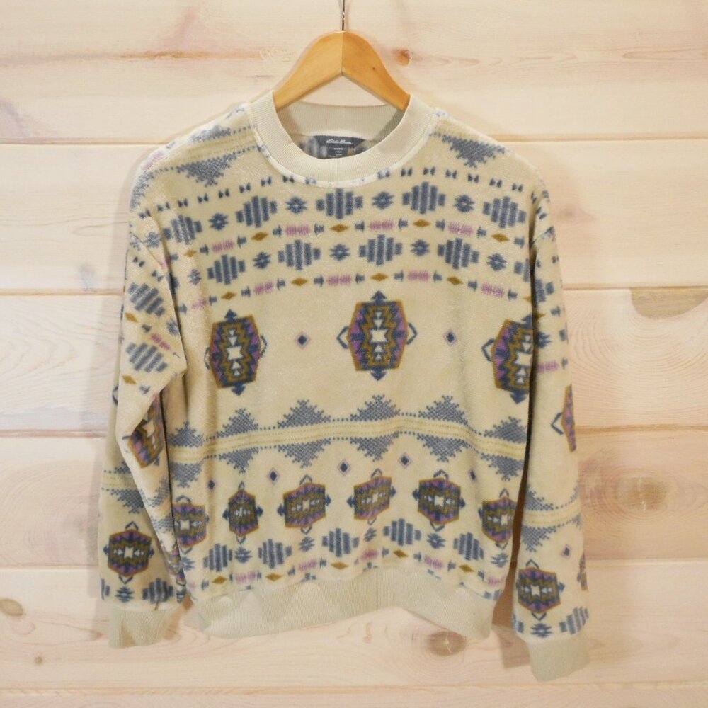 Eddie Bauer Women's size S Cozy Fleece Pullover Sweatshirt Southwestern Beige